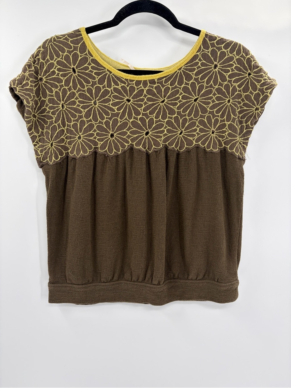 Free People Floral Embroidered Crochet Top Boho Cottagecore Babydoll Tee large